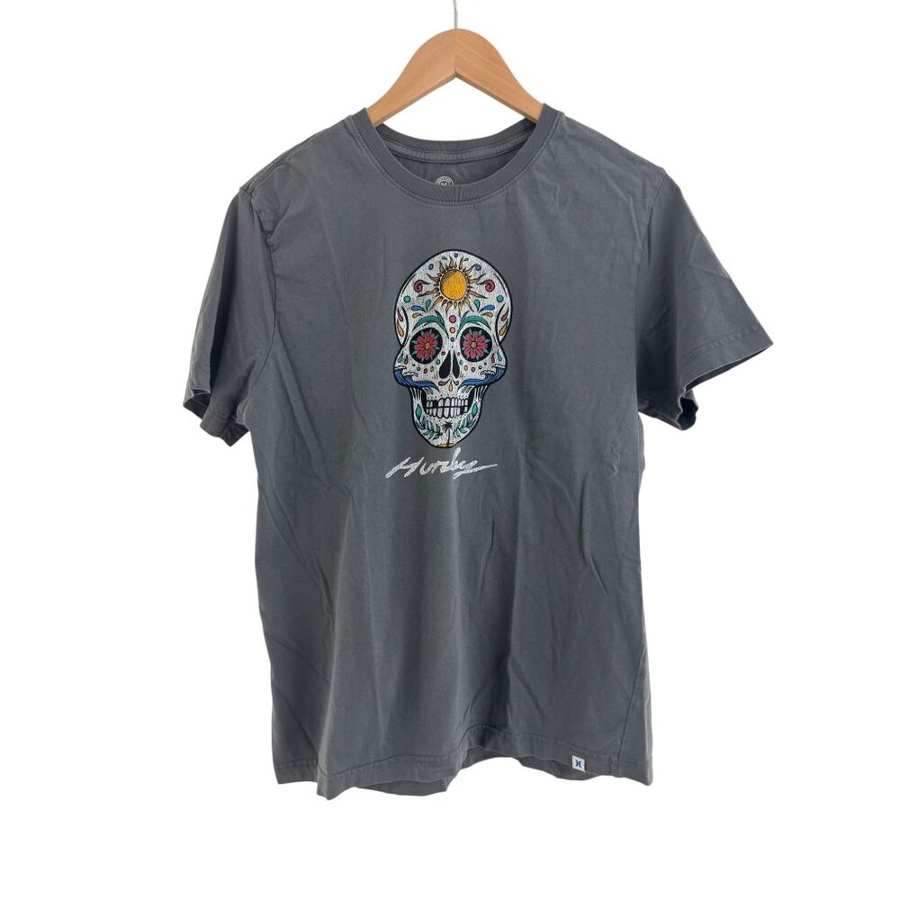 Hurley T-Shirt Mens Size M Gray Sugar Skulls Day Of The Dead Dia De La Muertos